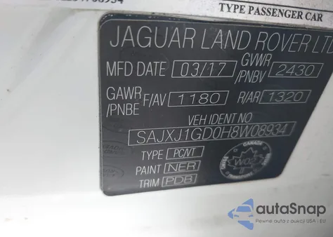 2017 Jaguar Xj z USA, uszkodzony, nr VIN SAJXJ1GD0H8W08934